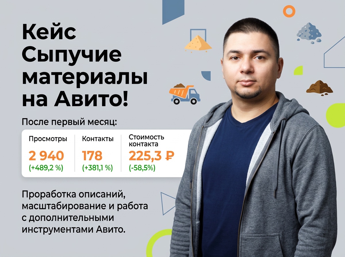 Кейс по продаже сыпучих материалов на Авито